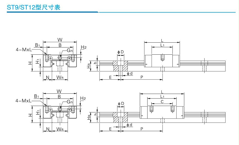 雅威達(dá)微型直線導(dǎo)軌規(guī)格ST9C-03